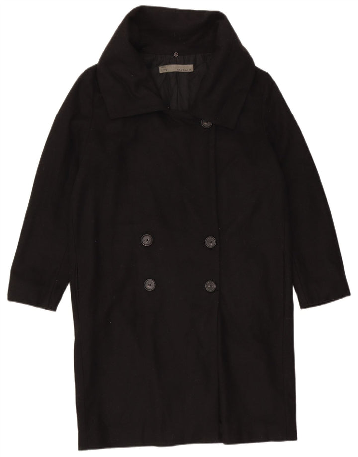 Zara Womens Double Breasted Coat UK 16 Large Laine Noire