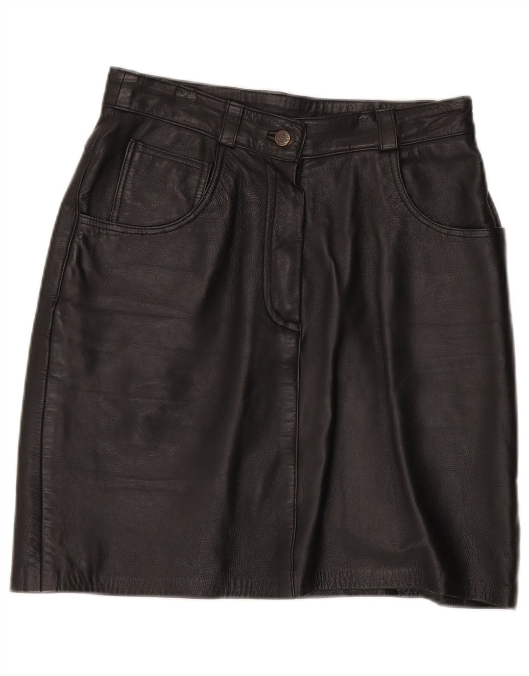 jupe en cuir femme vintage EU 40 Moyen W30 Cuir Noir