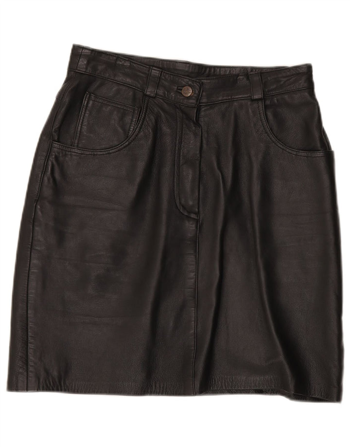 jupe en cuir femme vintage EU 40 Moyen W30 Cuir Noir