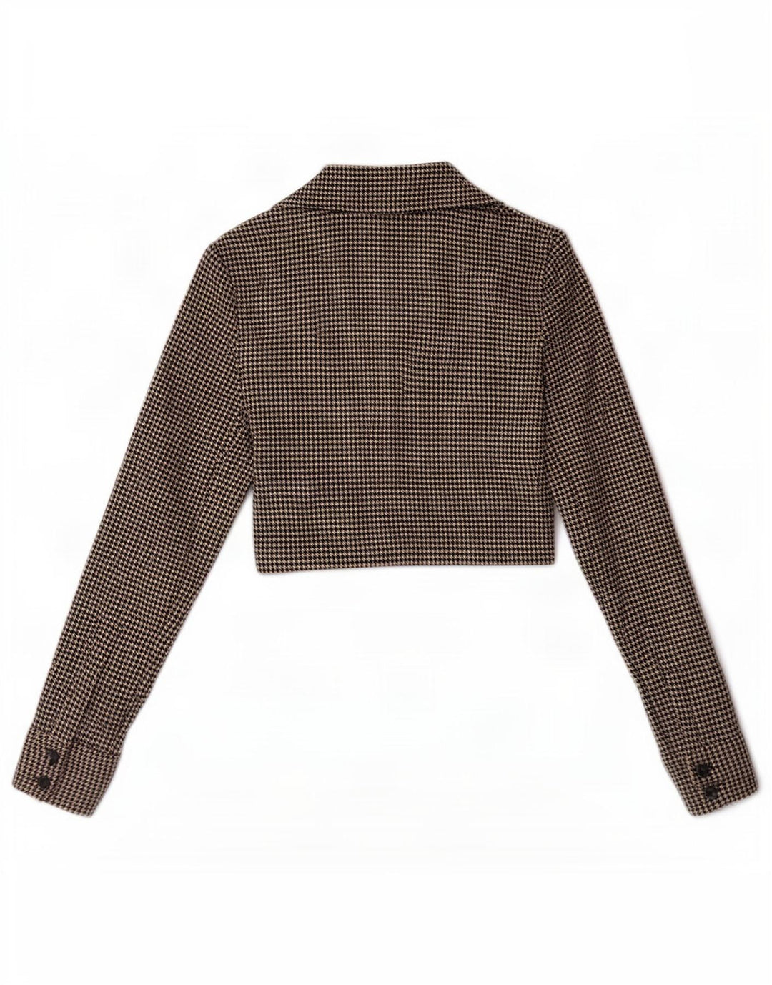 Zara Womens Crop Shirt Blouse UK 6 XS Marron Pied-de-Poule Polyester
