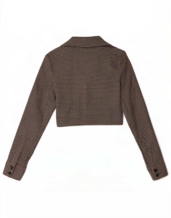 Zara Womens Crop Shirt Blouse UK 6 XS Marron Pied-de-Poule Polyester