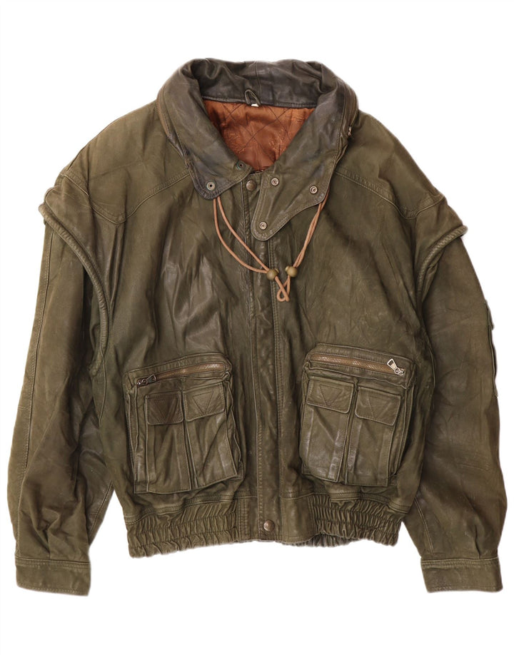 veste en cuir homme vintage IT 52 XL Cuir Kaki