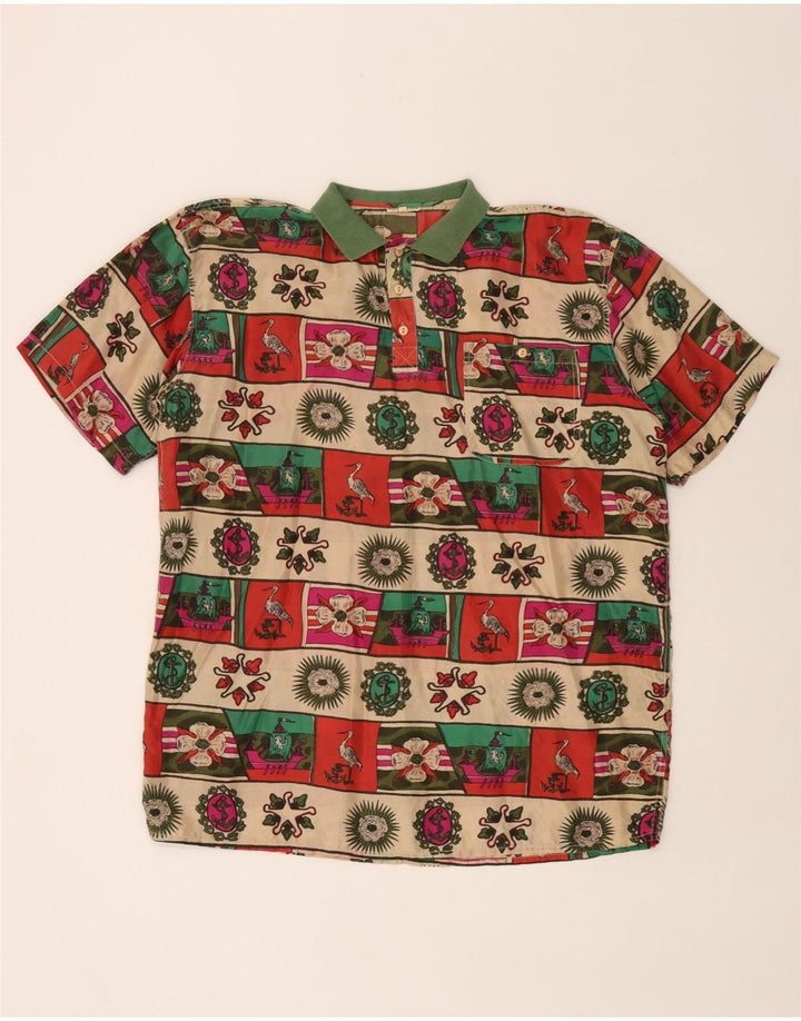 Vintage Homme Motif Abstrait Pull Chemise Grand Multicolore
