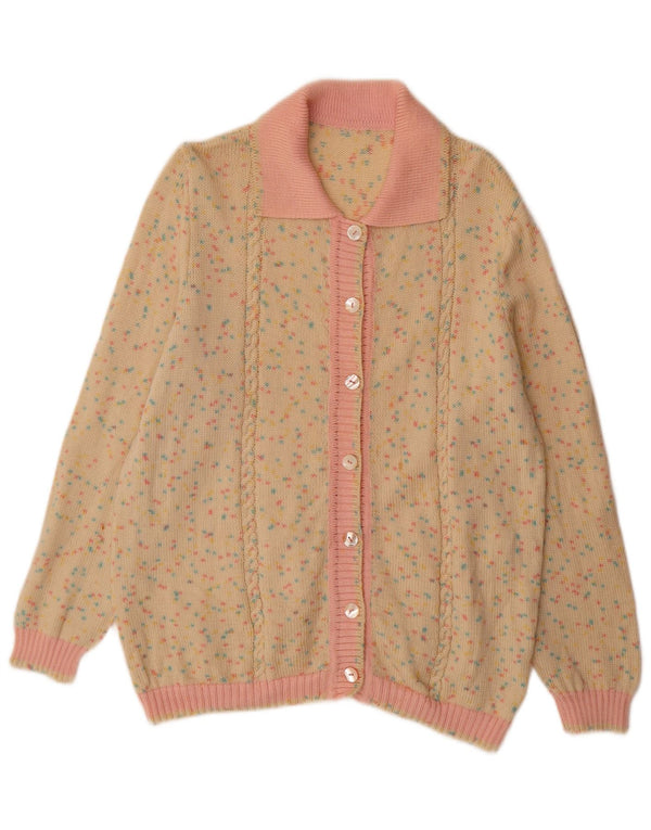 VINTAGE Pull Cardigan Femme UK 14 Beige Moyen Moucheté