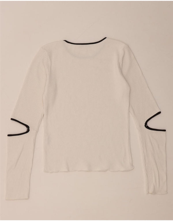 Zara Femme Top Manches Longues UK 12 Medium Blanc Viscose