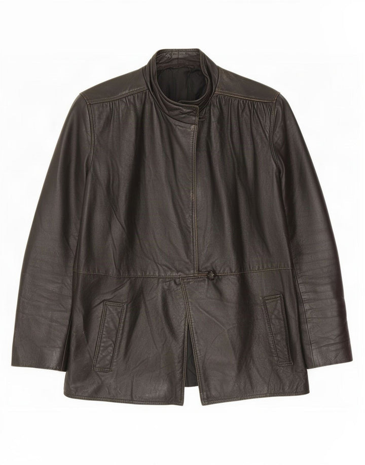 Veste en cuir à manches 3/4 vintage pour femme IT 42 Marron moyen
