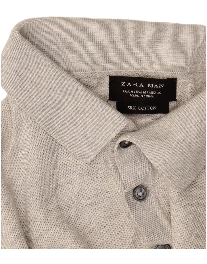 Zara Pull à manches courtes et col polo pour homme Gris moyen moucheté