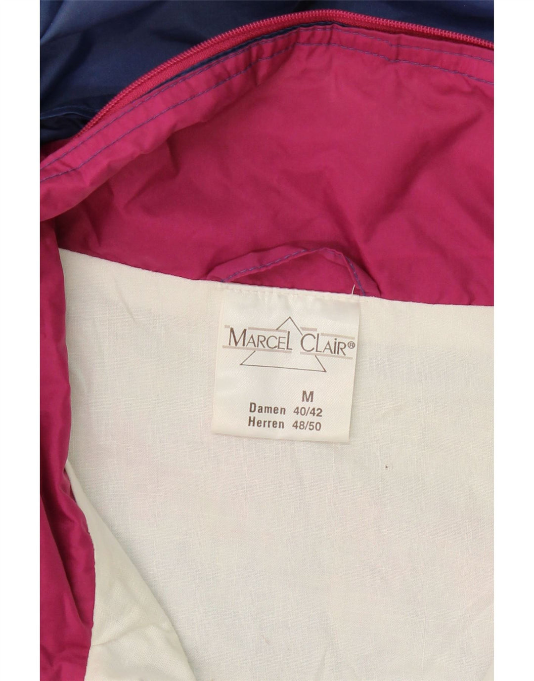 MARCEL CLAIR Mens Hooded Rain Jacket UK 38 Medium Navy Blue Colourblock Vintage Marcel Clair and Second-Hand Marcel Clair from Messina Hembry 