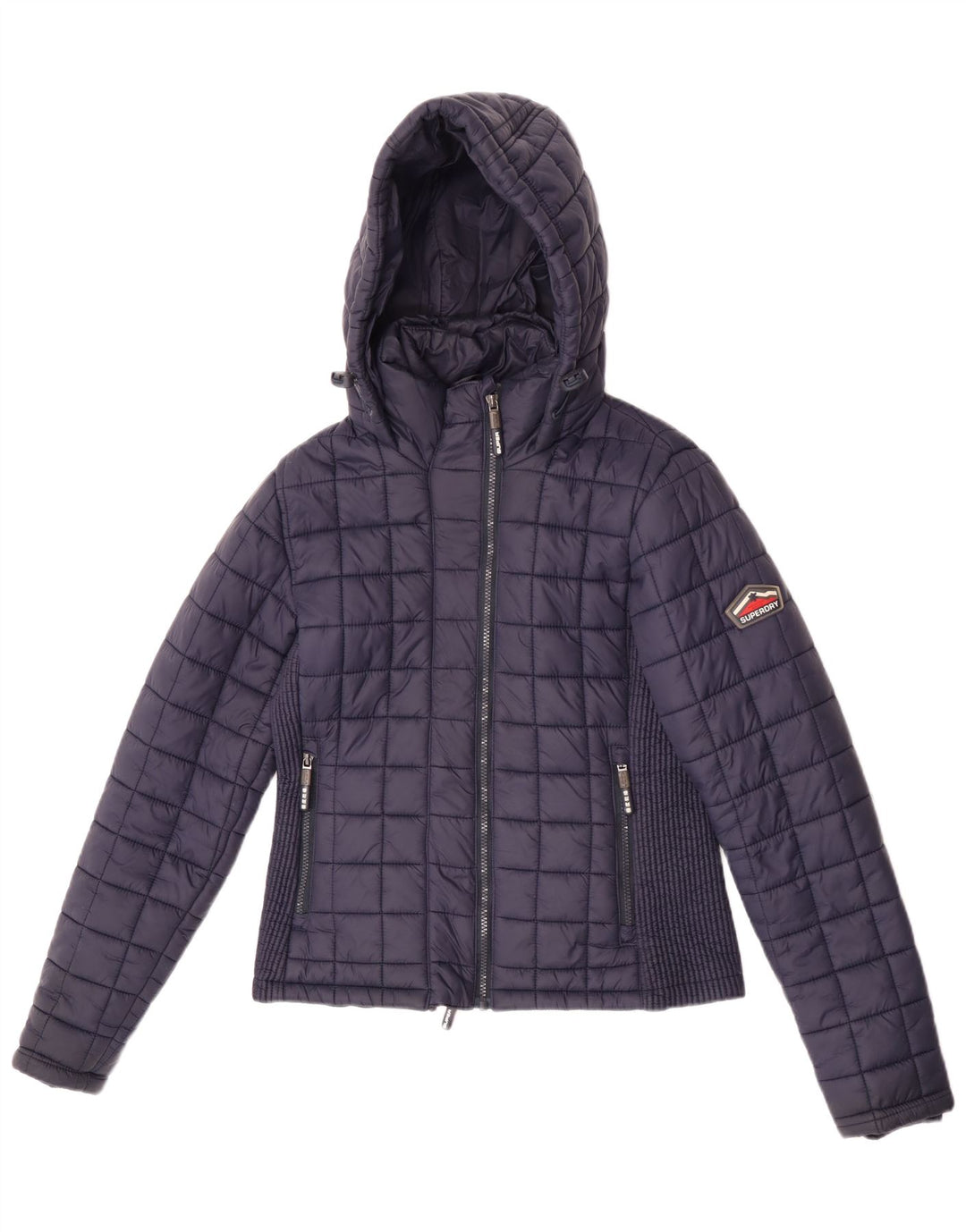 Superdry Veste matelassée à capuche pour femme UK 12 Medium Navy Blue Nylon