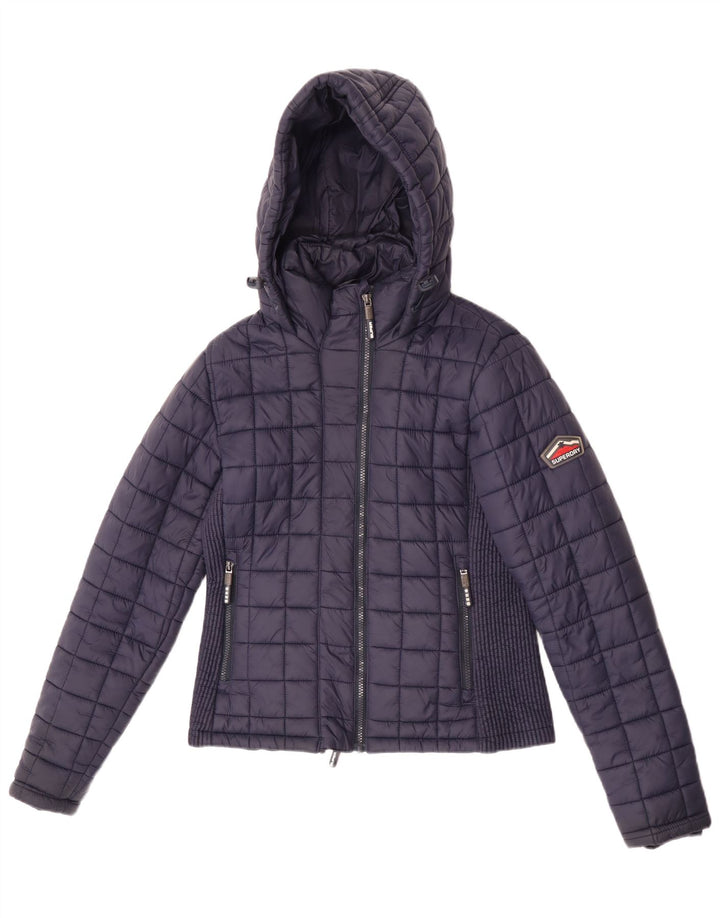 Superdry Veste matelassée à capuche pour femme UK 12 Medium Navy Blue Nylon