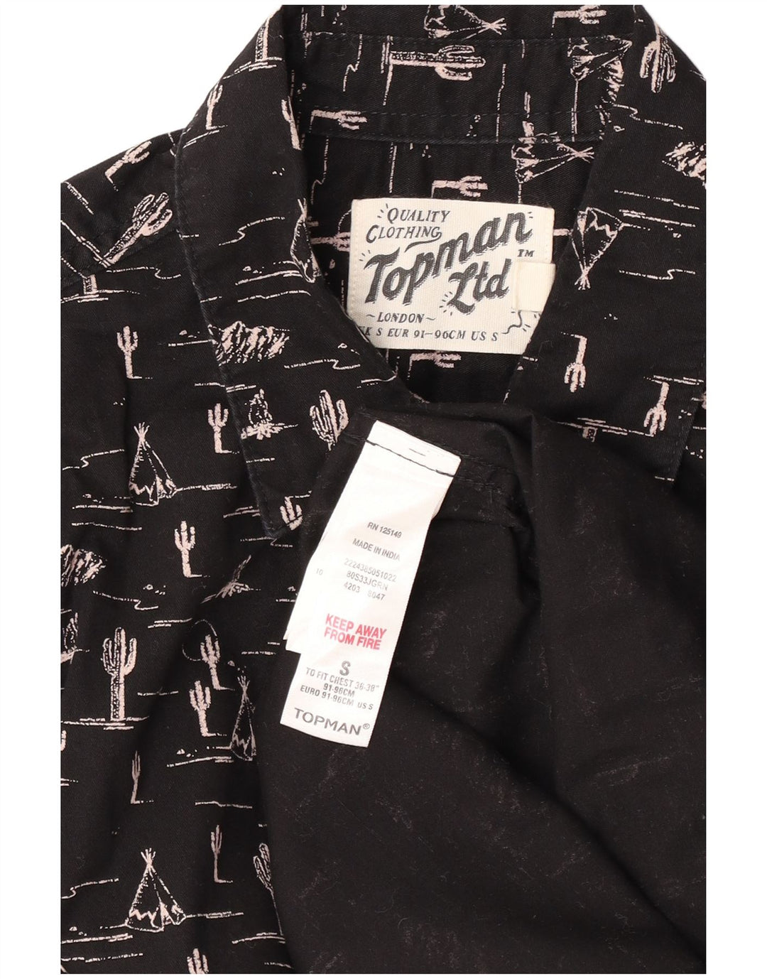 TOPMAN Chemise homme motif abstrait petit coton noir