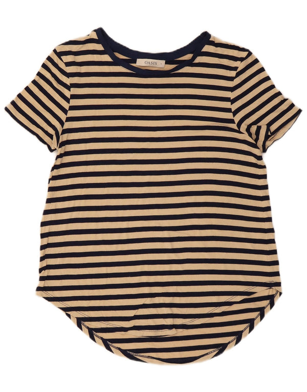Oasis T-Shirt Lash Femme UK 10 Petite Viscose Rayée Beige