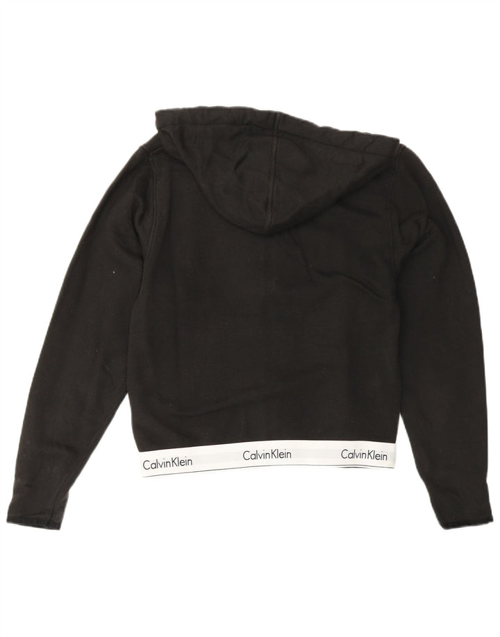 CALVIN KLEIN Pull à capuche court zippé pour femme UK 6 XS Noir Colourblock