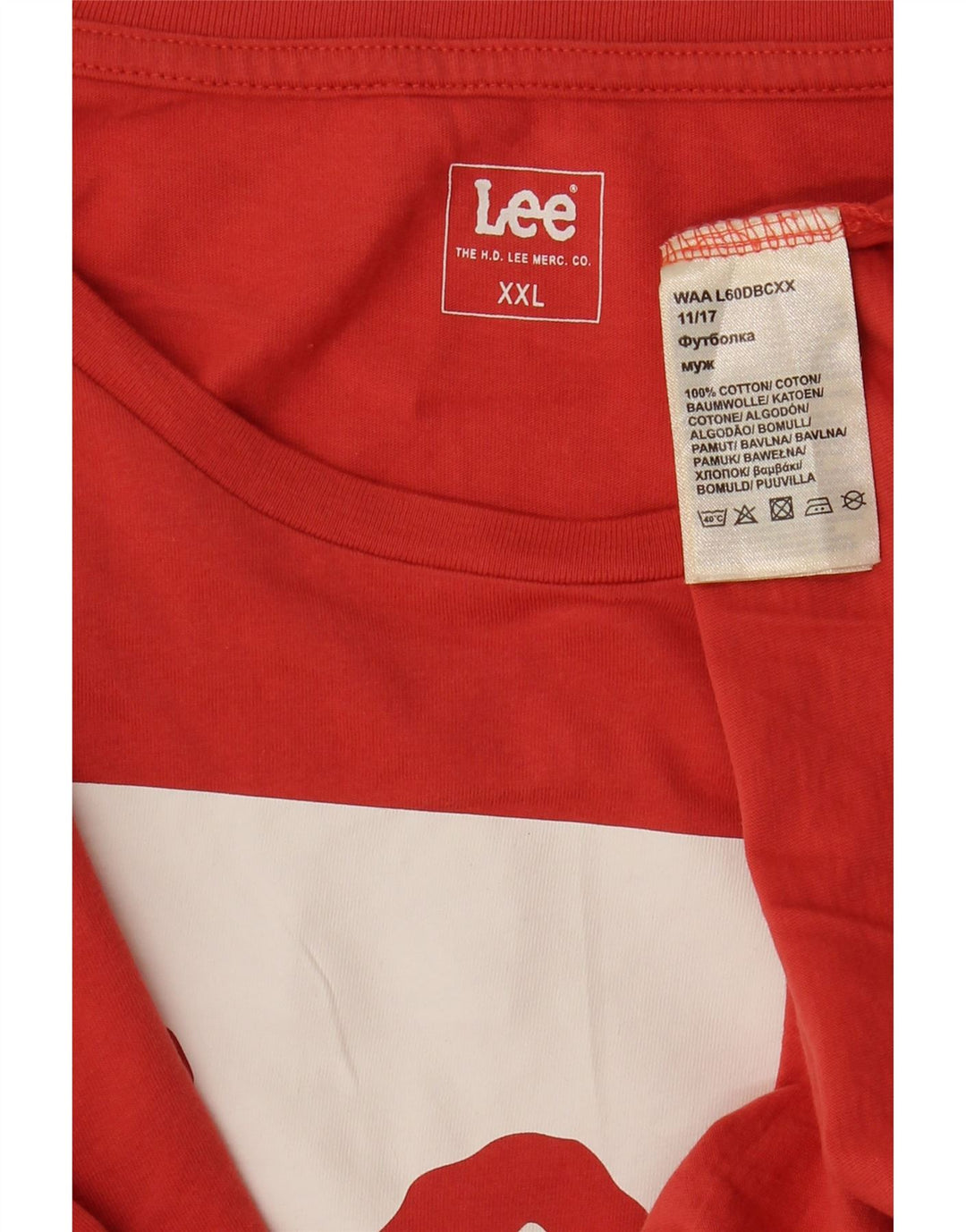 LEE T-Shirt Graphique Homme Top 2XL Rouge Coton