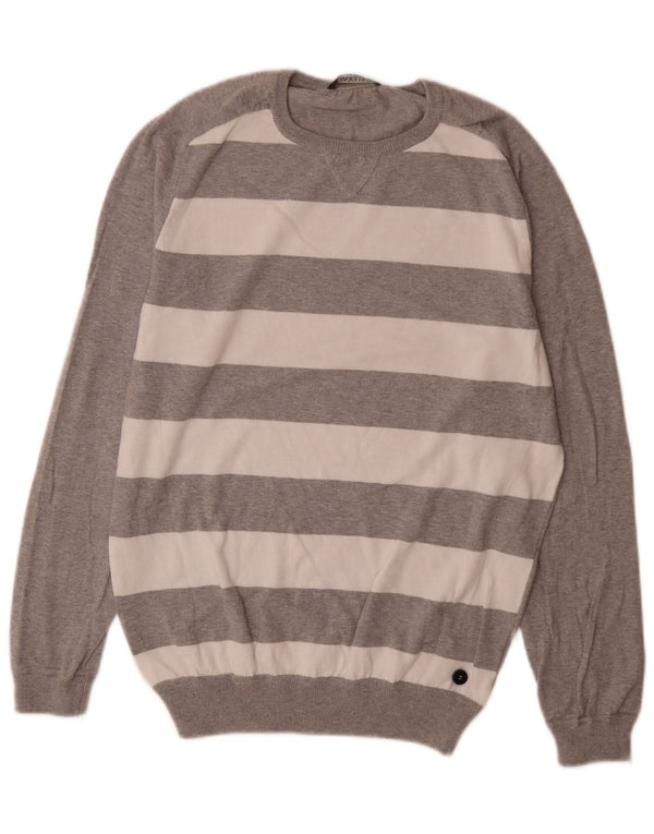 SIVIGLIA Pull à col rond pour homme en coton rayé gris