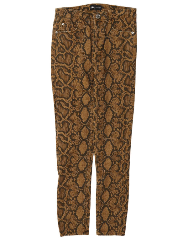 Zara Pantalon décontracté skinny pour femme EU 40 Medium W30 L27 Marron Imprimé animal