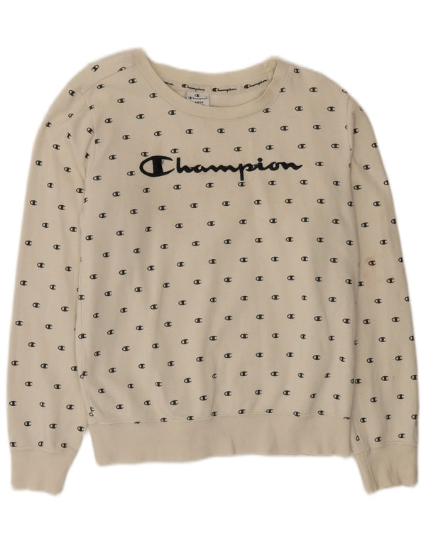 Champion Sweat-shirt graphique pour femme UK 16 Large en coton blanc cassé