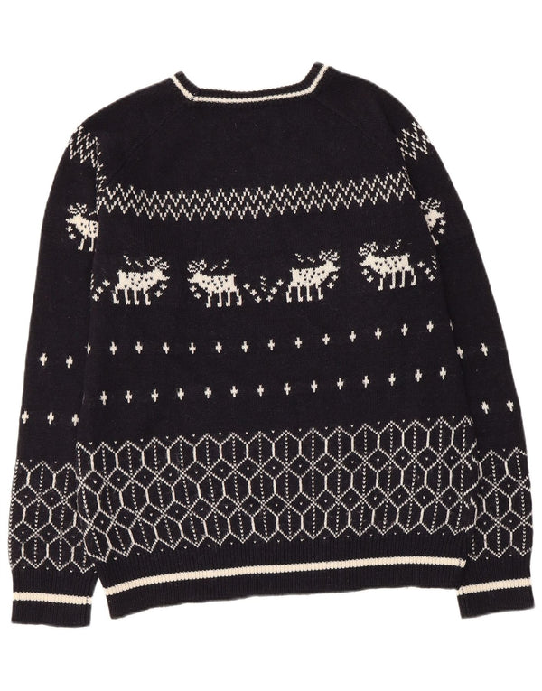 CELIO Pull col bateau pour femme UK 18 XL Bleu marine Fair Isle Acrylique