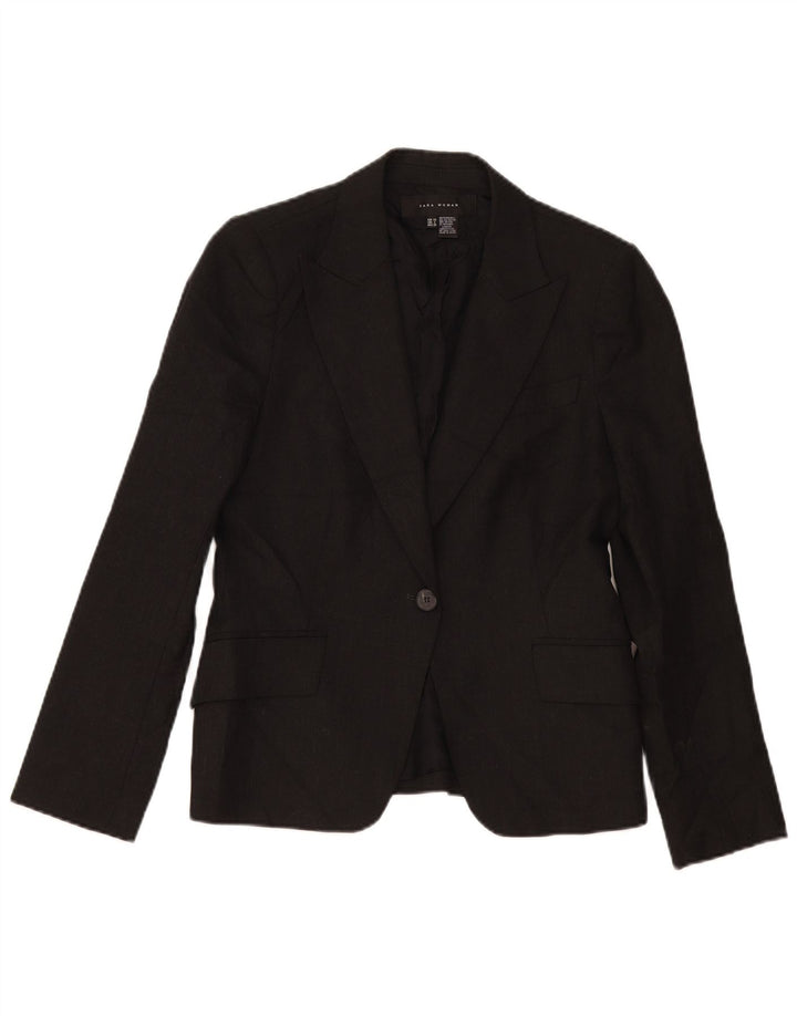 Zara Femme 1 Bouton Blazer Veste EU 40 Moyen Noir Polyester