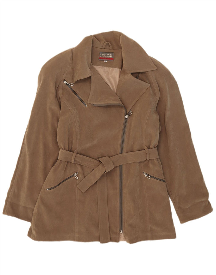 Veste Biker Femme Vintage UK 14 Kaki Moyen
