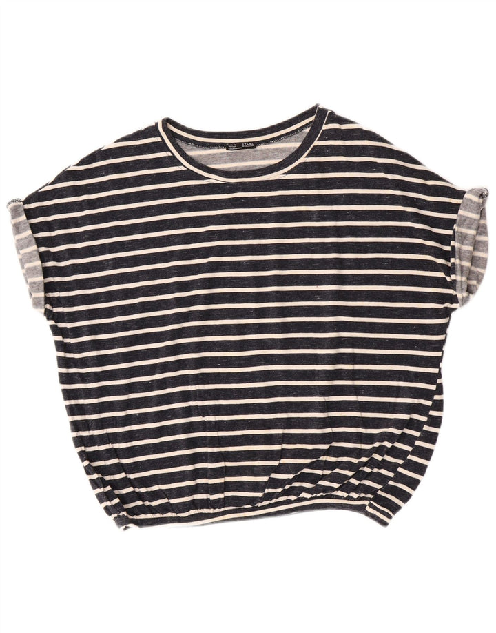 Zara Femme T-Shirt Oversize UK 10 Petit Coton Rayé Bleu Marine