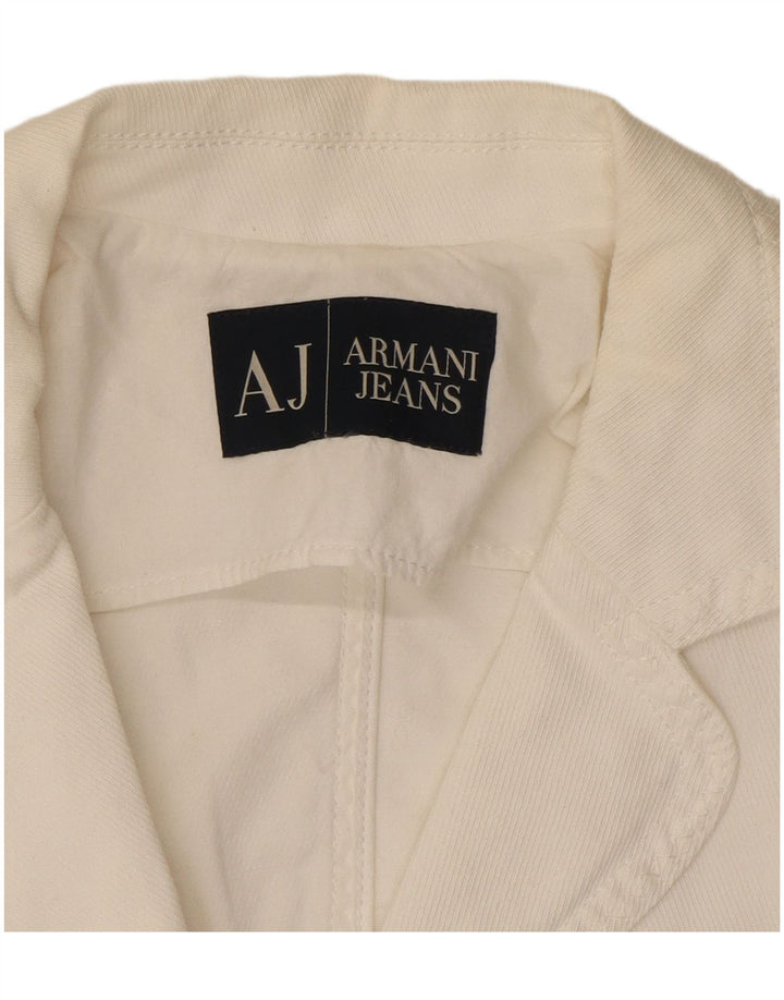 ARMANI JEANS Veste blazer courte à 3 boutons pour femme UK 10 Petit Blanc