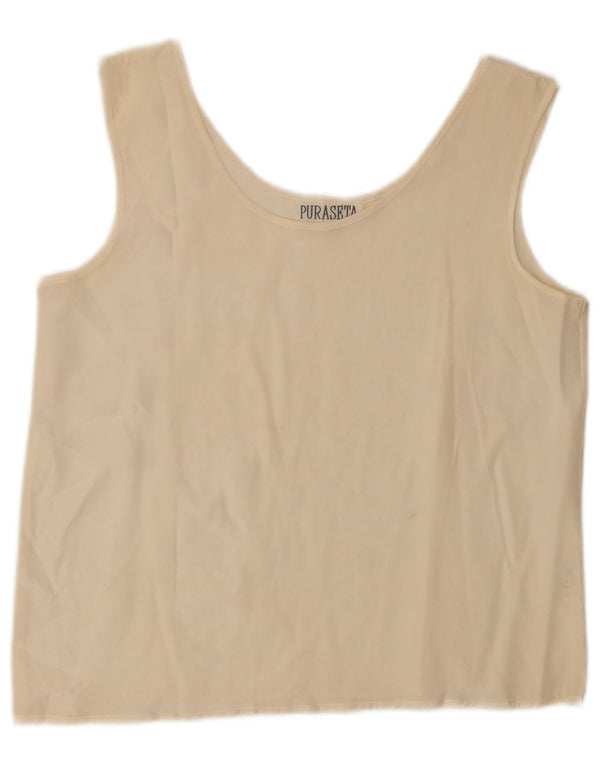 vintage Femme Blouse Sans Manches Top UK 14 Grande Soie Beige