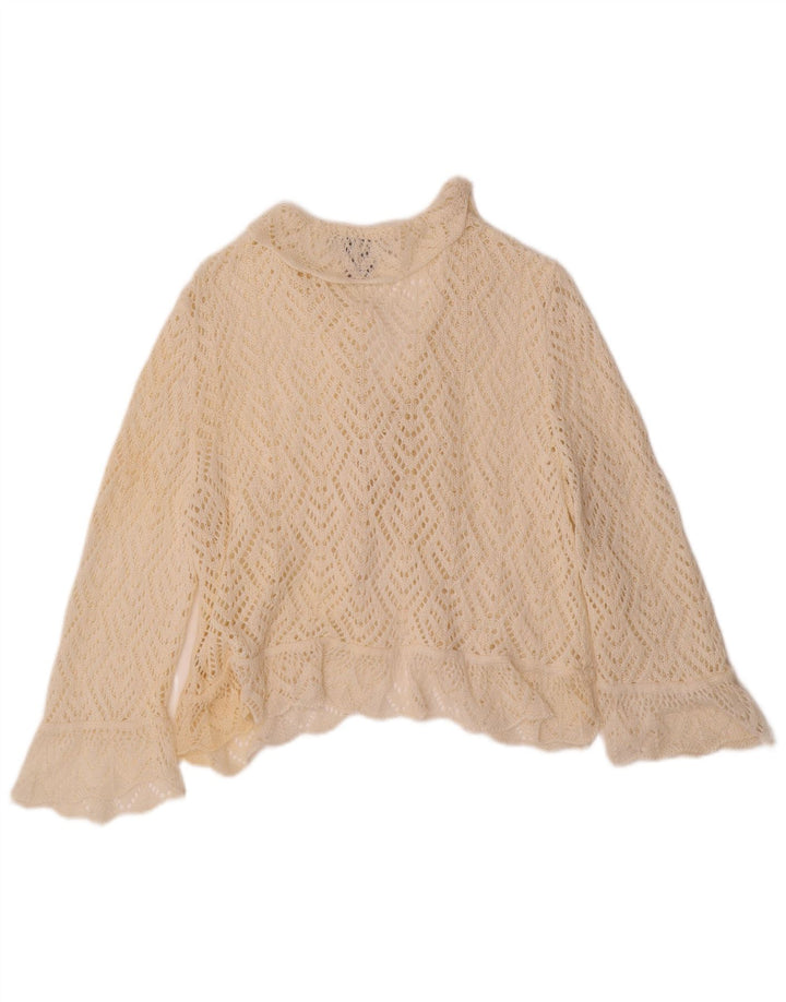 VINTAGE Femmes Crop 3/4 Manches Crochet Cardigan Pull UK 18 XL Off White
