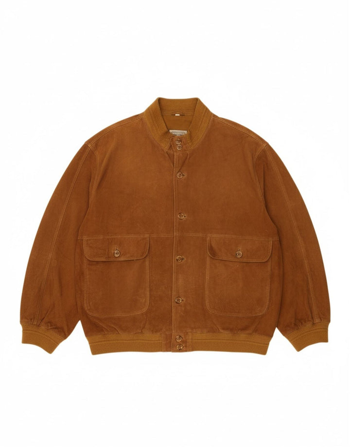 VINTAGE Mens Suede Bomber Jacket IT 58 4XL Brown Leather