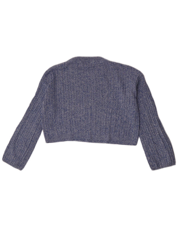 Topshop Pull court à col rond pour femme UK 10 Petit Bleu Moucheté