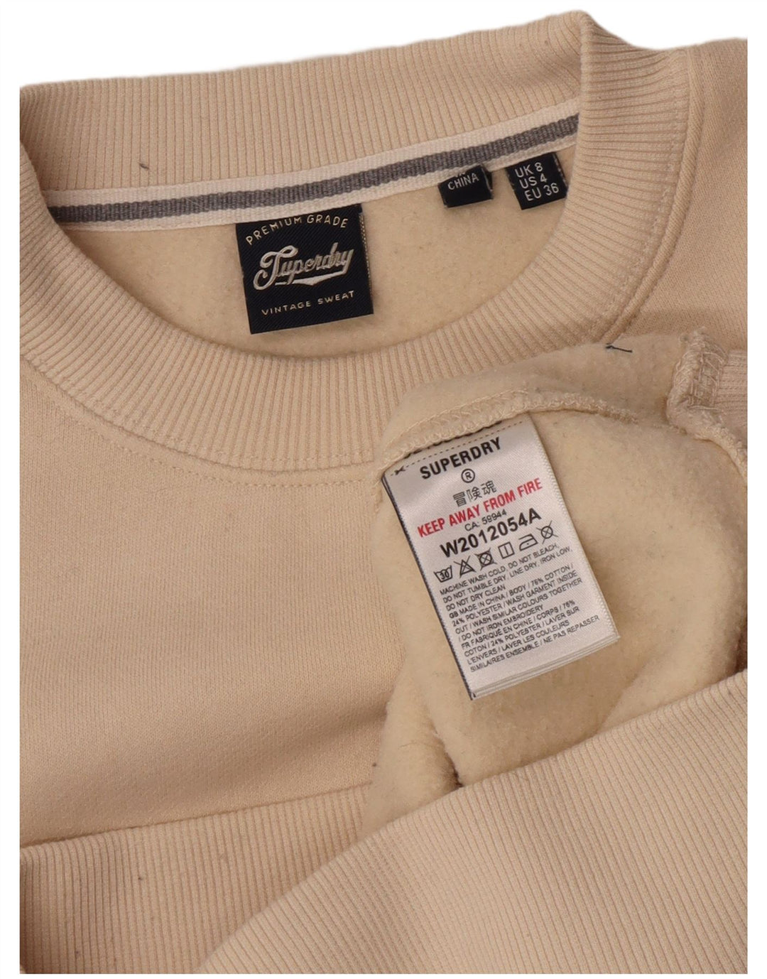 Superdry Sweat-shirt surdimensionné pour femme UK 8 Petit coton beige