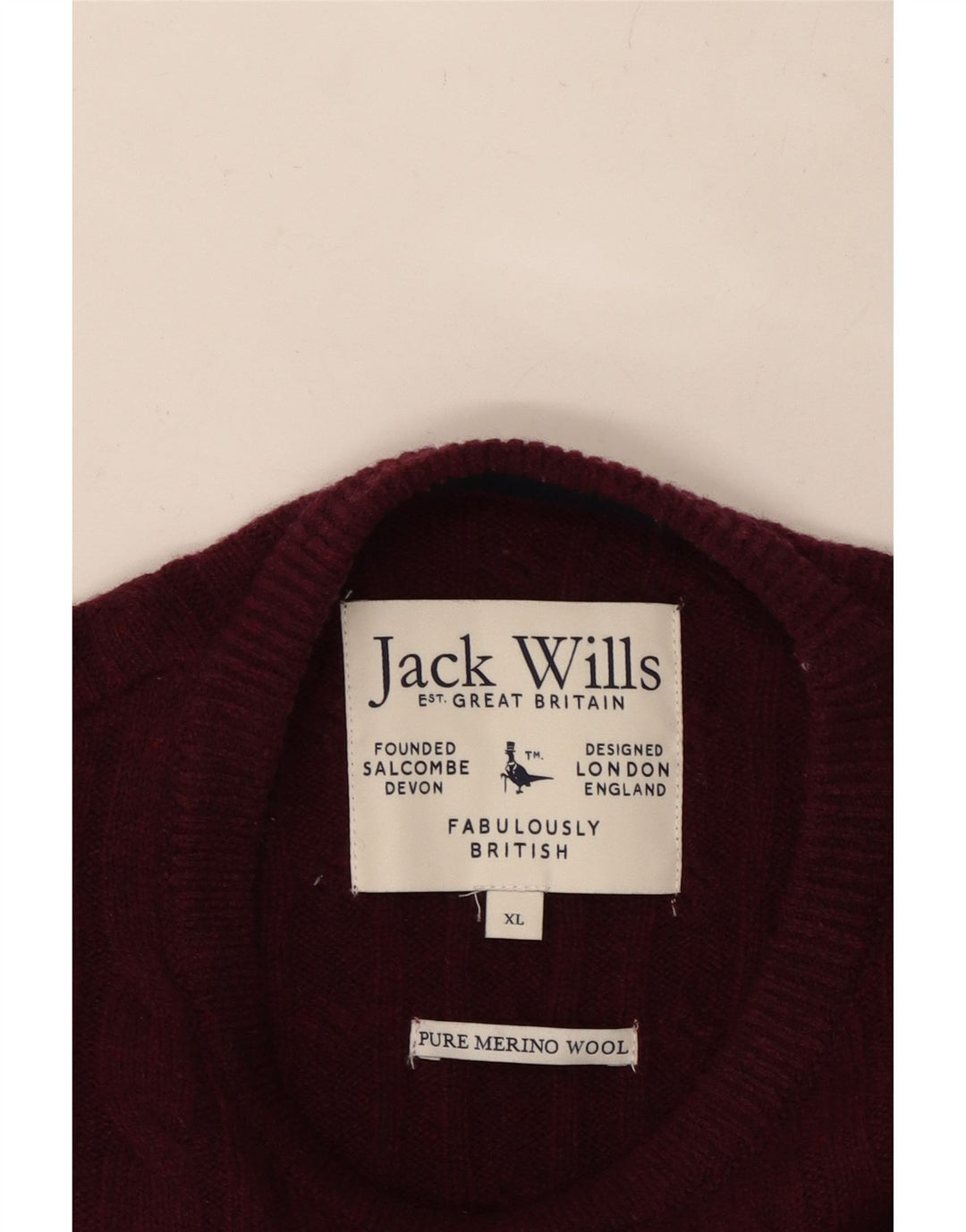 JACK WILLS Pull col rond homme XL laine bordeaux
