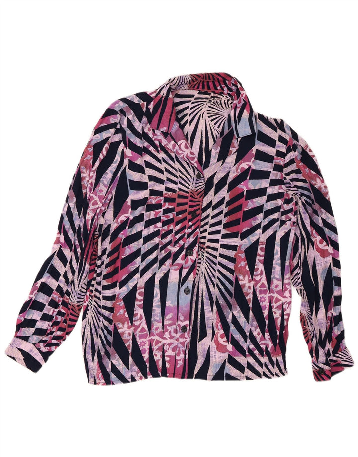 chemise femme vintage UK 14 Viscose géométrique multicolore moyenne