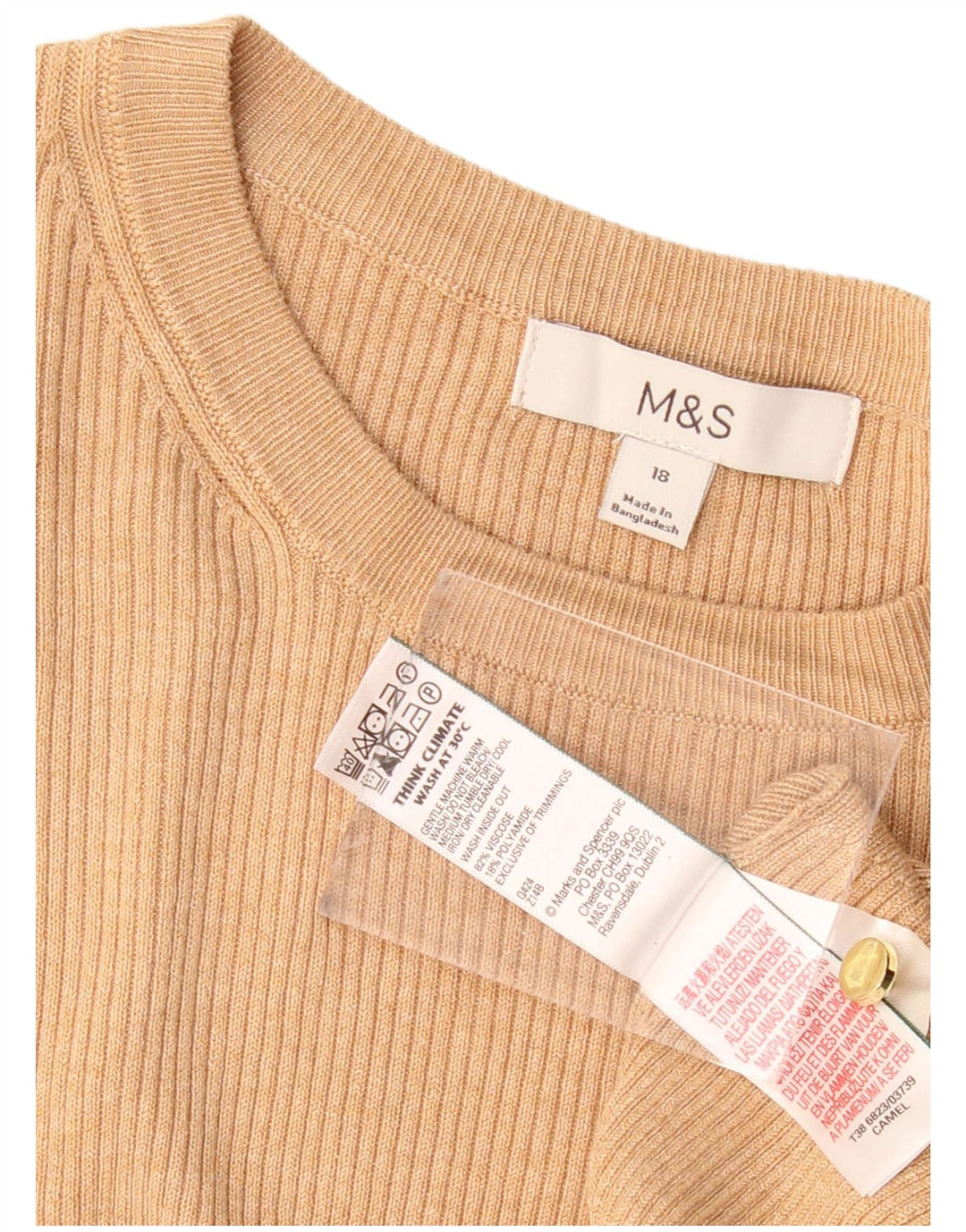 MARKS & SPENCER Pull col bateau pour femme UK 18 XL Beige Viscose