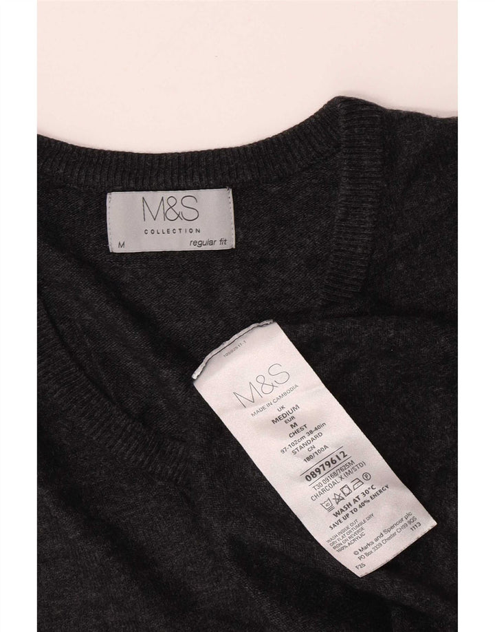 Marks & Spencer Pull Regular Fit Col V Homme Gris Moyen Acrylique