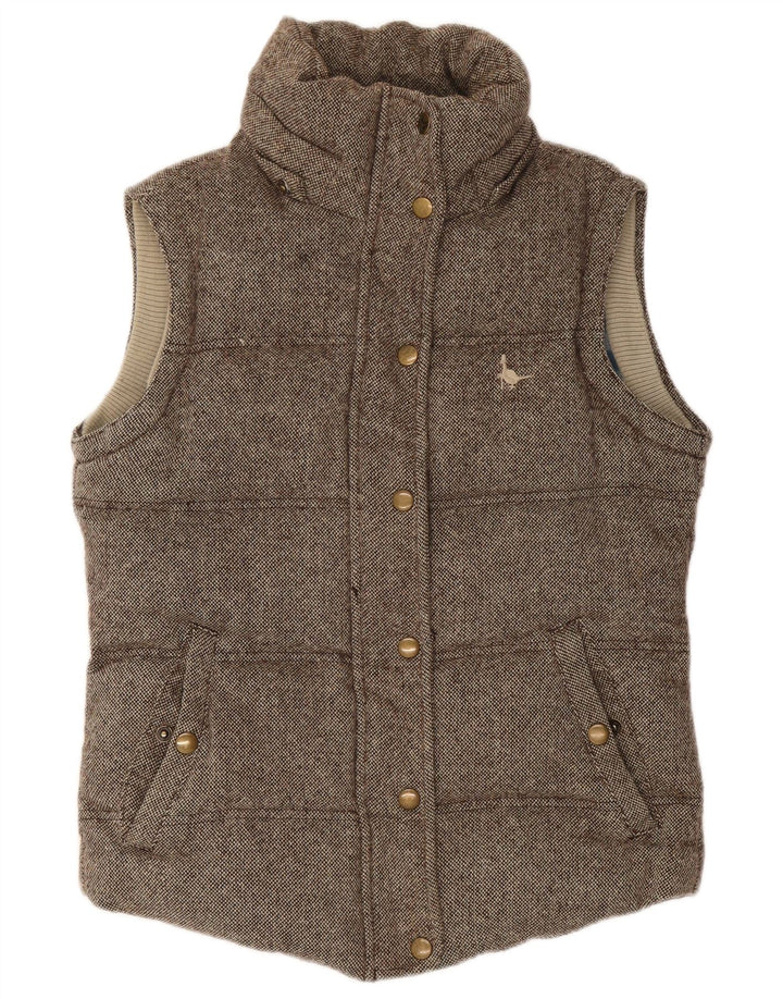 Jack Wills Gilet rembourré pour femme UK 8 Petite laine mouchetée marron