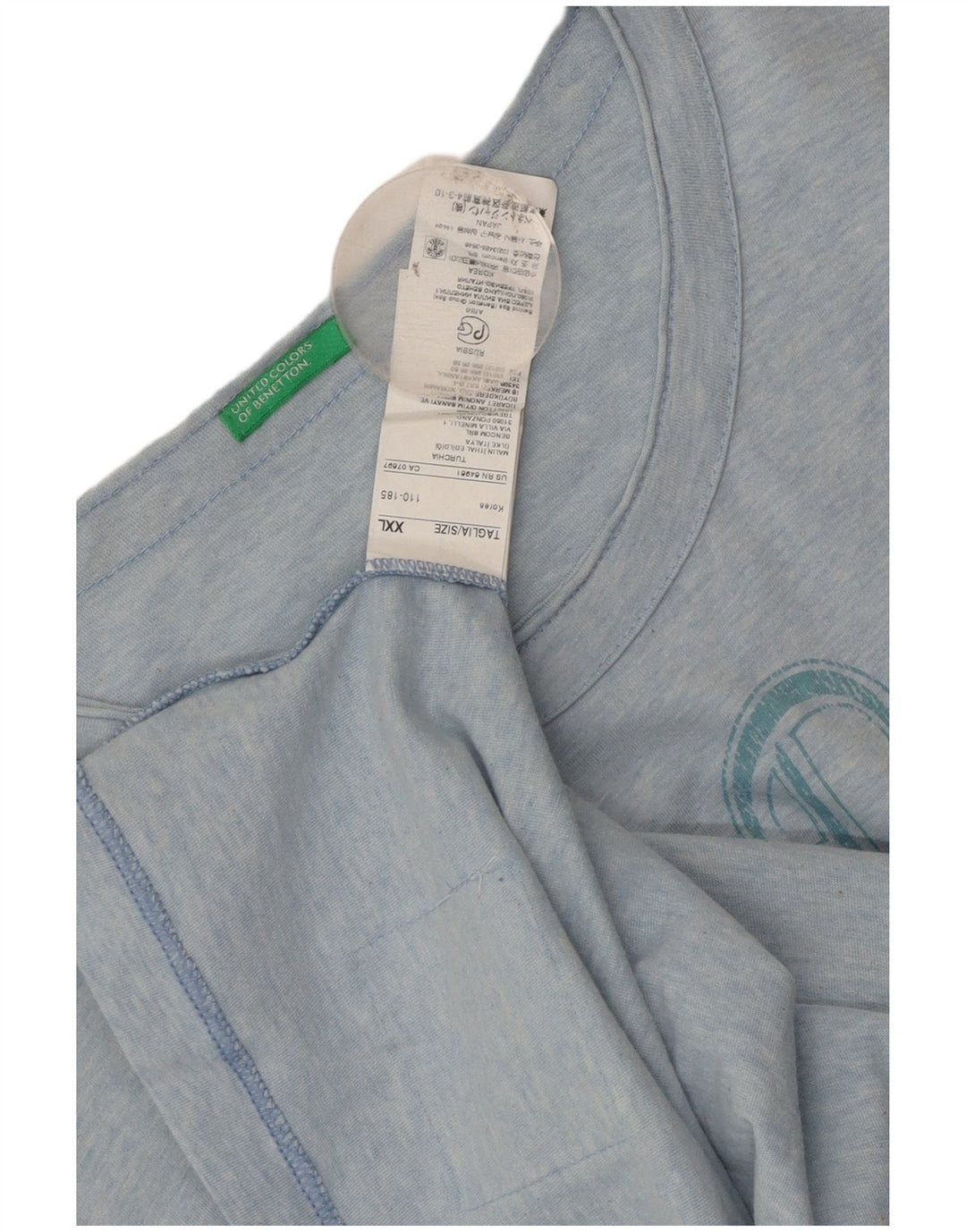 Benetton T-Shirt Graphique Homme Top 2XL Bleu Coton