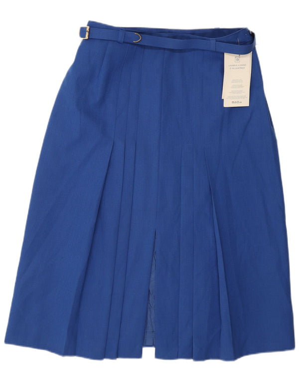 Jupe Plissée Femme Monique IT 46 Large W30 Bleu Laine Vierge