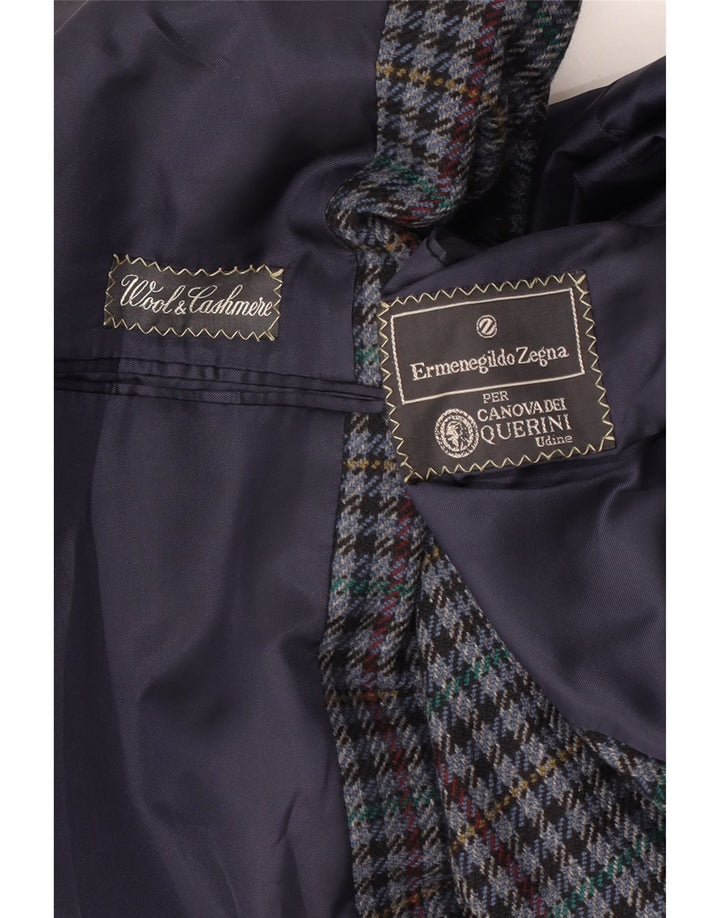 Ermenegildo Zegna Veste blazer à 2 boutons pour homme UK 38 Bleu moyen pied-de-poule