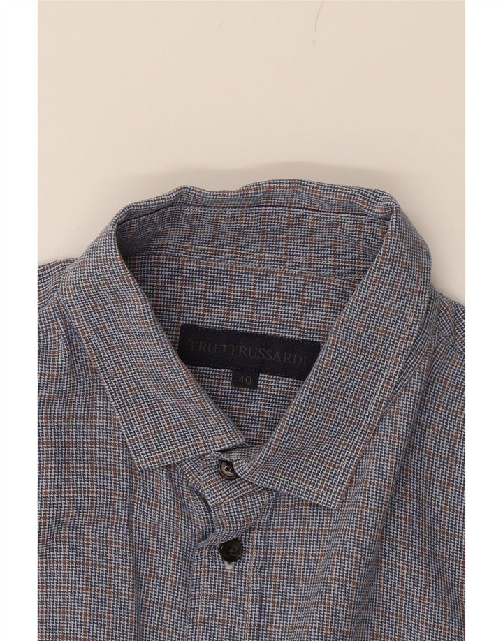 TRUSSARDI Mens Shirt Size 40 Medium Navy Blue Houndstooth Vintage Trussardi and Second-Hand Trussardi from Messina Hembry 
