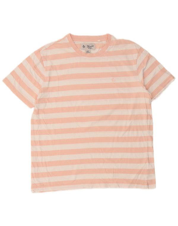 Penguin T-Shirt Homme Top Large Rose Rayé Coton