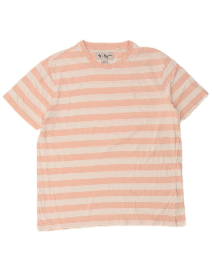 Penguin T-Shirt Homme Top Large Rose Rayé Coton