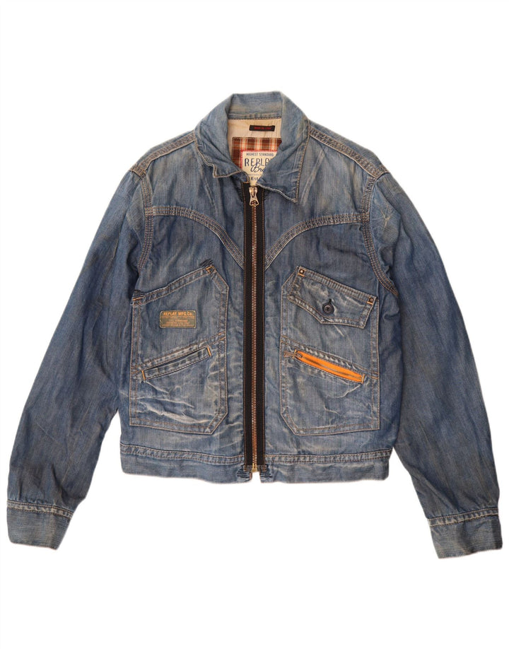 REPLAY Veste en jean courte pour femme UK 16 Large Bleu Coton