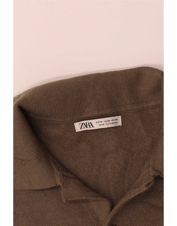 Polo À Manches Longues Homme Zara Homme Marron Moyen Viscose