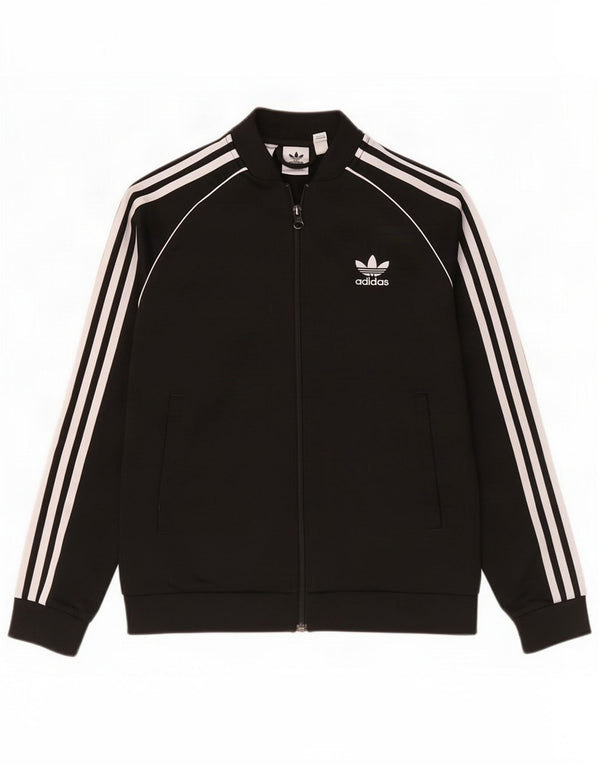 Adidas Boys Tracksuit Top Jacket 11-12 Years Black Polyester