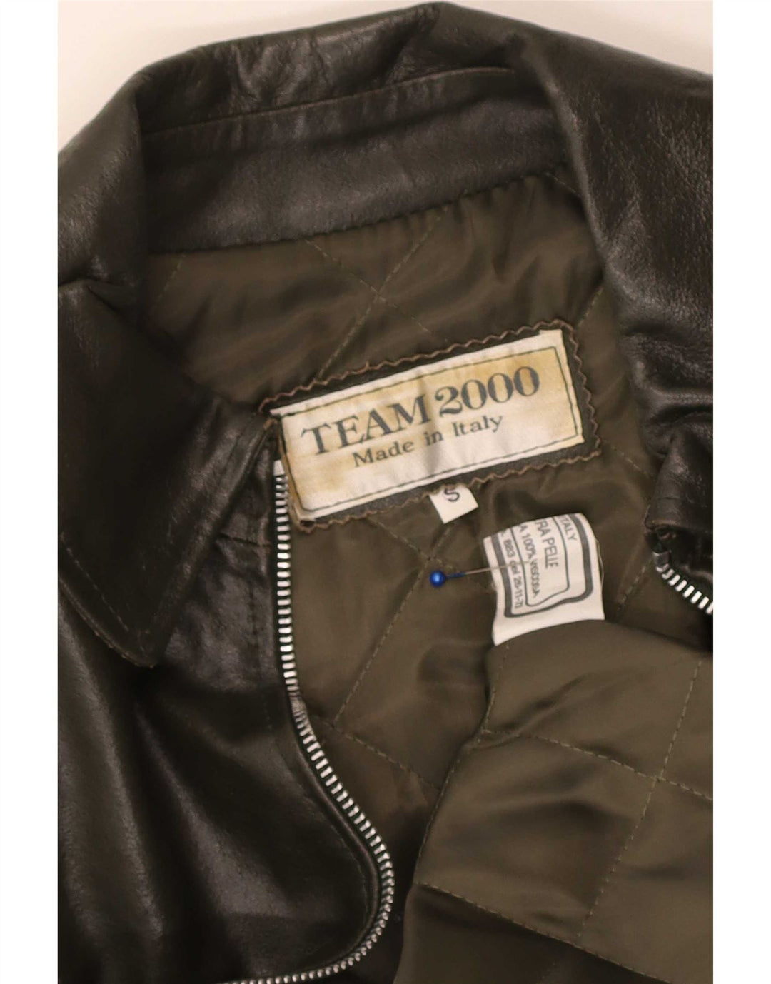 veste en cuir femme vintage UK 10 Petit Kaki