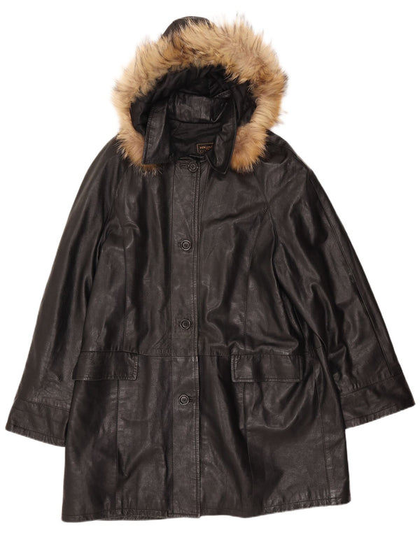 VINTAGE Manteau en cuir à capuche pour femme IT 52 2XL Cuir noir