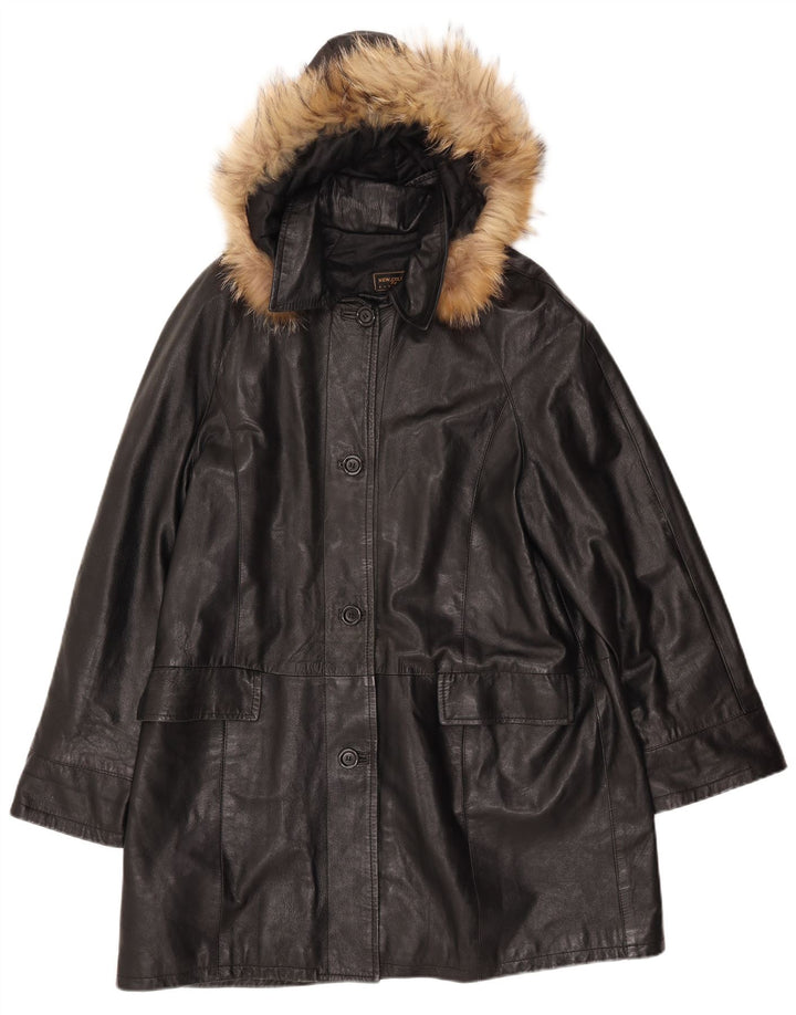 VINTAGE Manteau en cuir à capuche pour femme IT 52 2XL Cuir noir