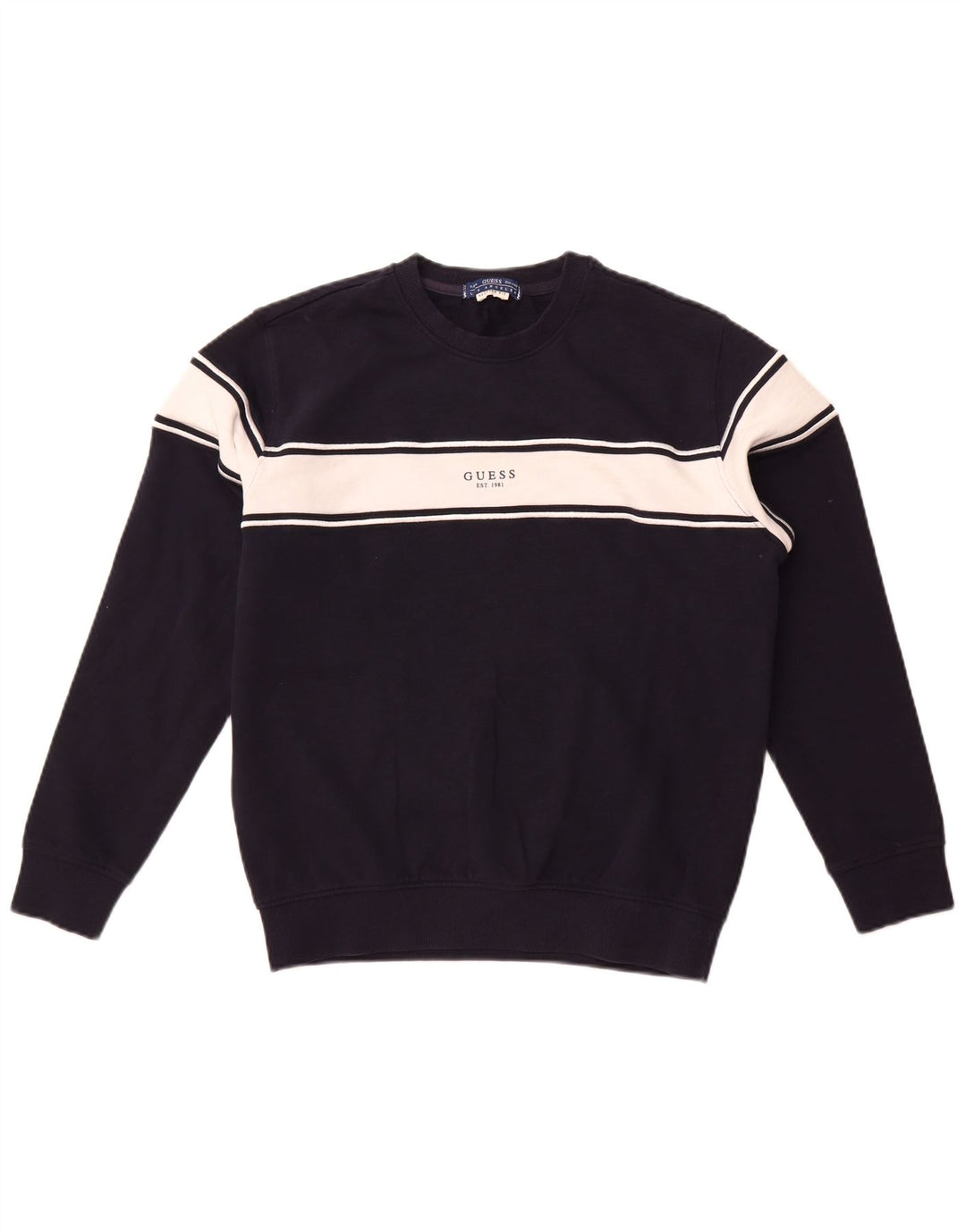 Guess Sweat-shirt graphique pour hommes en coton color block bleu marine petit