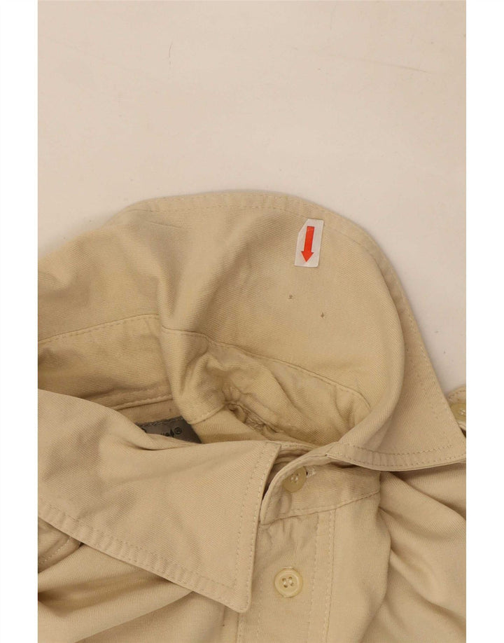 vintage Mens Manches Courtes Militaire Pull Chemise Grand Beige